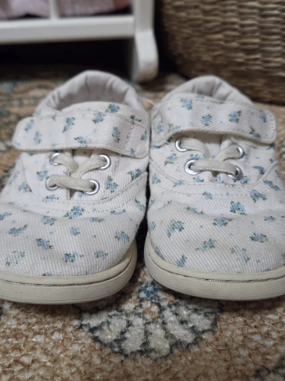 Zara Kids Cream Floral Canvas Shoes - Light Blue Accents